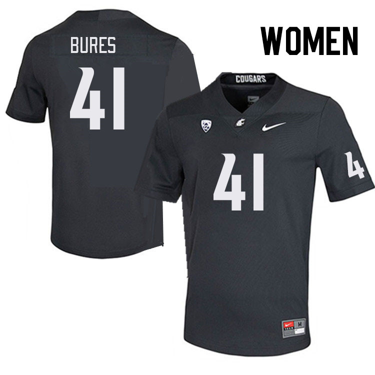 Women #41 Sean Bures Washington State Cougars College Football Jerseys Stitched Sale-Charcoal